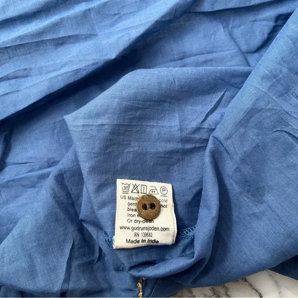 Gudrun Sjõdén 100% Cotton Green Blue Kaftan-Style ¾-Sleeve Maxi Crinkle Dress XL - Picture 11 of 12